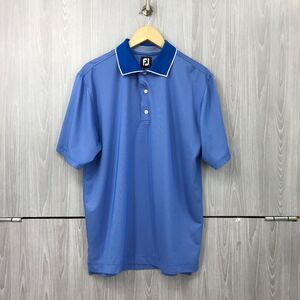 FJ Footjoy Golf Polo Shirt Men's Medium Blue Performance Wicking Stretch